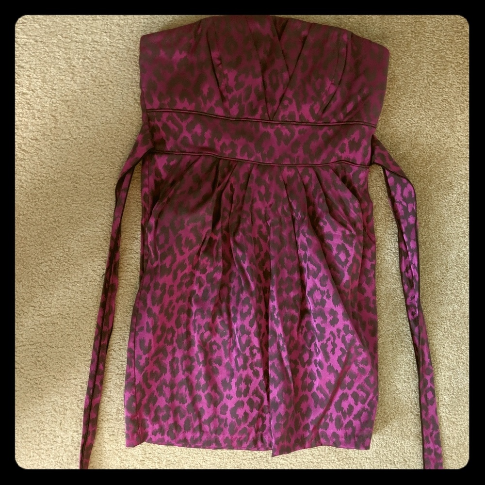 Metallic purple strapless leopard mini dress